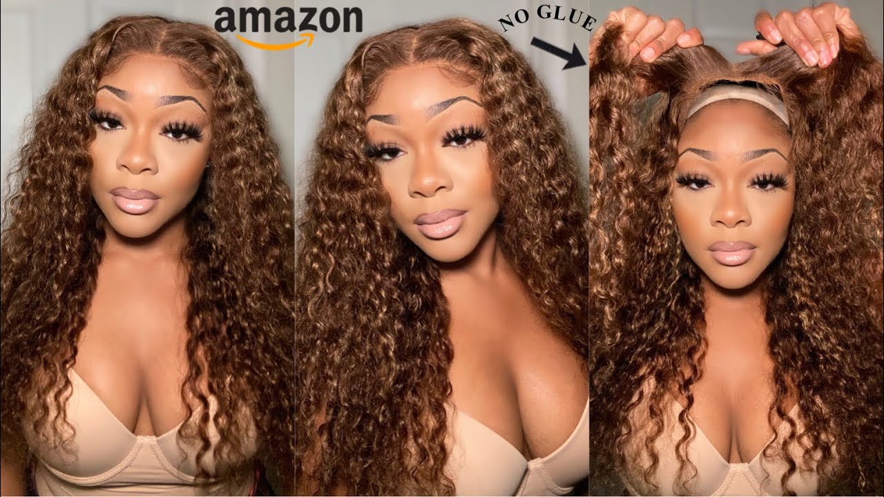 WIG FROM AMAZON?! 😱 *AFFORDABLE* GLUELESS WEAR N GO HIGHLIGHT CURLY WIG 😍 Ft. BLY Hair Amazon