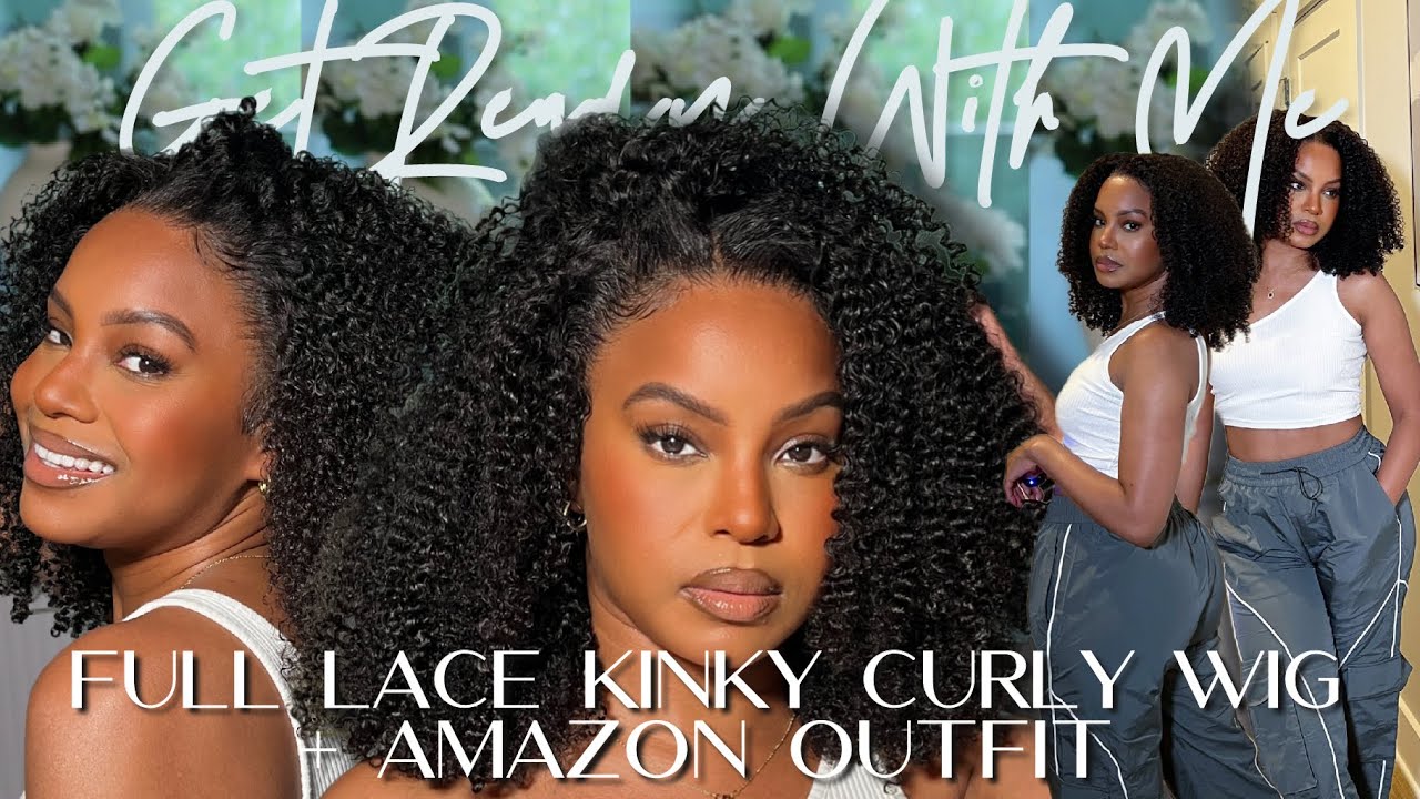 FULL GRWM | *NATURAL HAIRLINE* KINKY CURLY WIG INSTALL + AMAZON OUTFIT + MAKEUP  | XRSBEAUTYHAIR