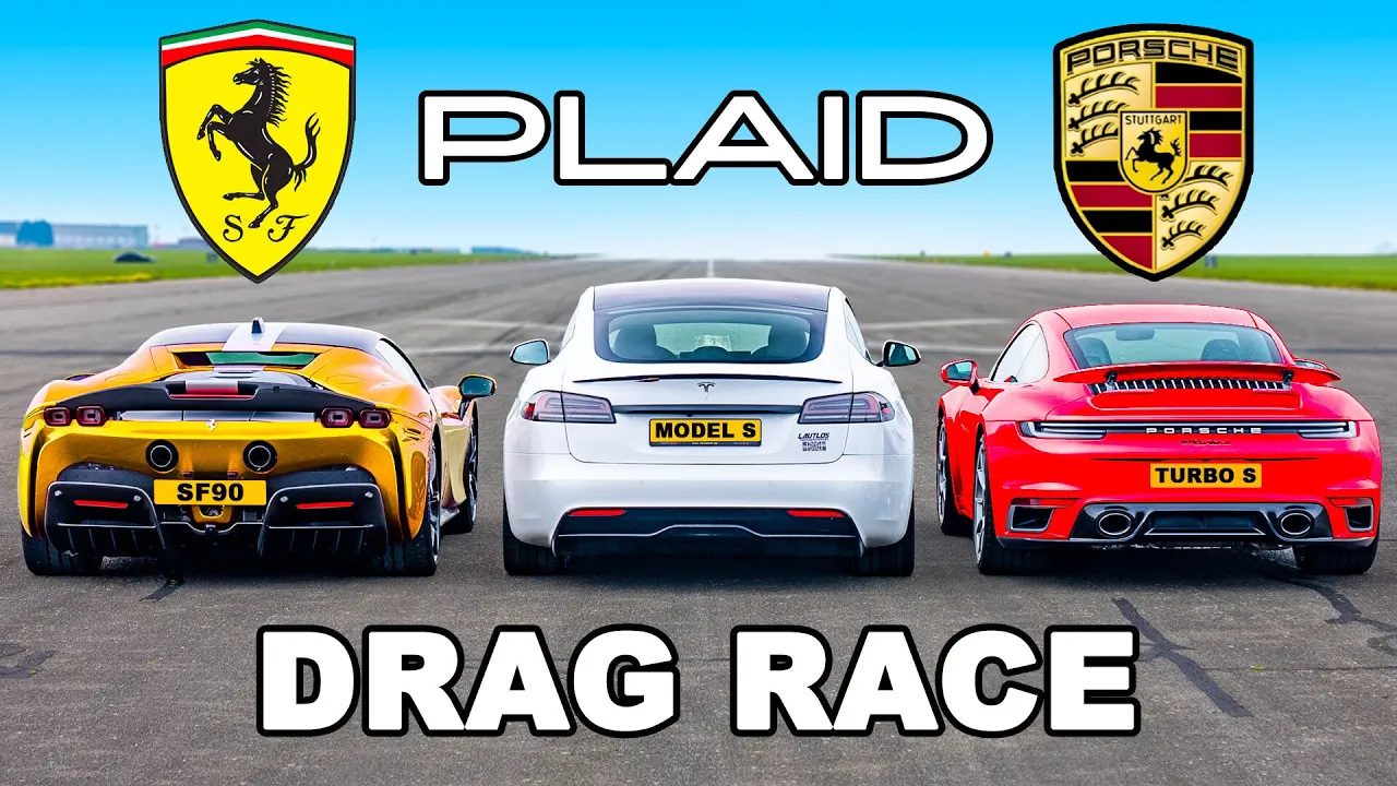 Tesla Model S PLAID v Ferrari SF90 v Porsche 911 Turbo S: DRAG RACE